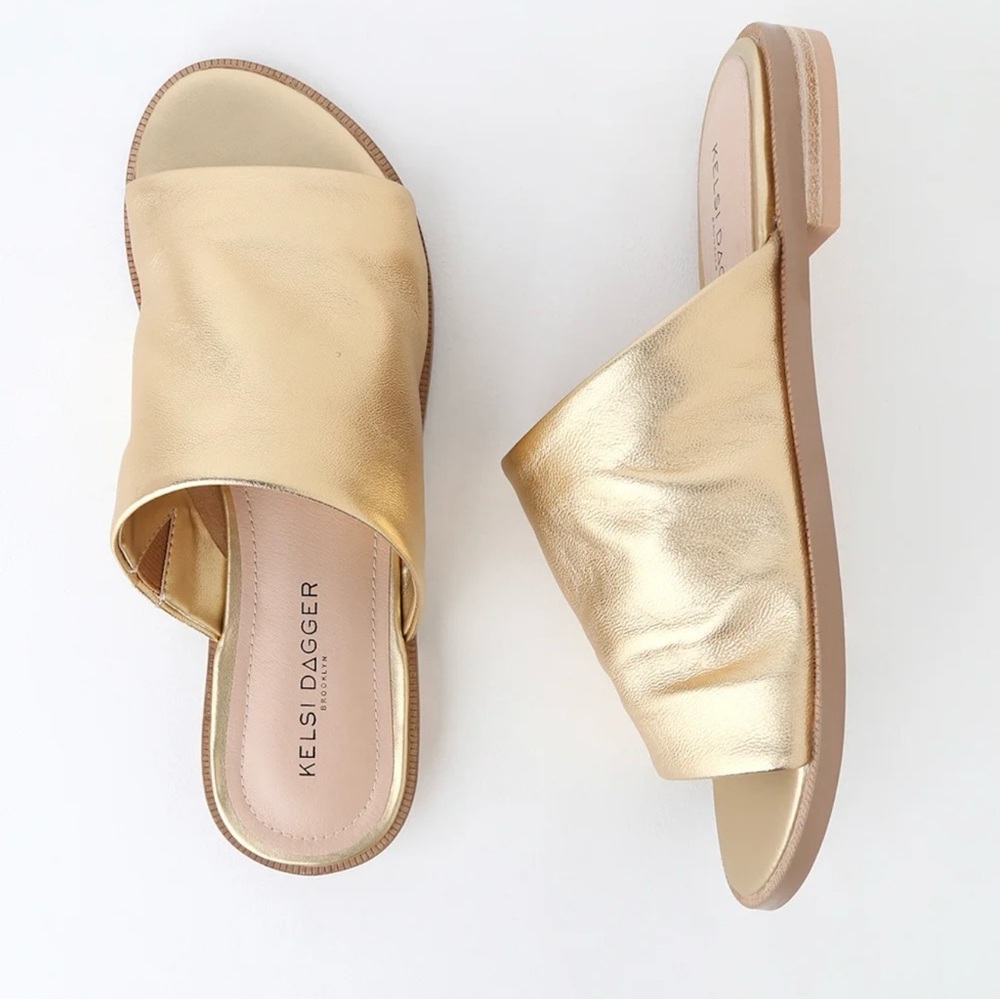 Kelsi Dagger Anthropologie gold leather Ruthie slide sz6.5
